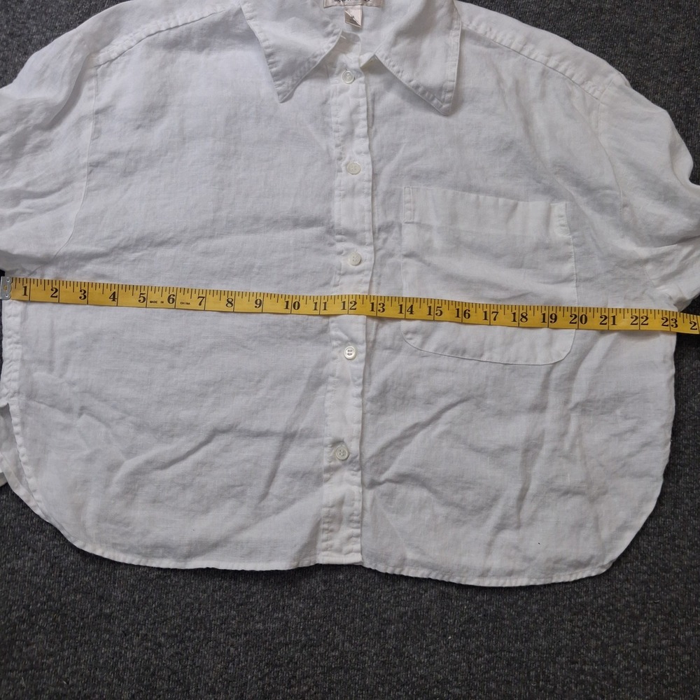 Banana Republic White 100% Linen Button Down Shirt Cropped Boxy Womens Medium - Picture 4 of 9